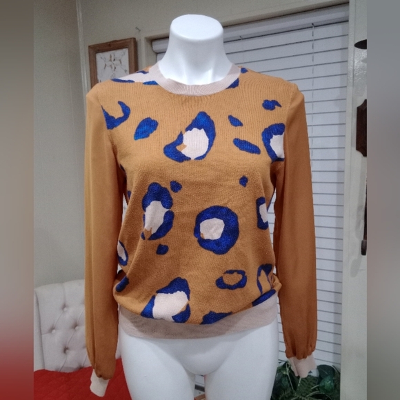 3.1 Phillip Lim Tops - Stylish Women's Sweater with Blue and Tan Pattern